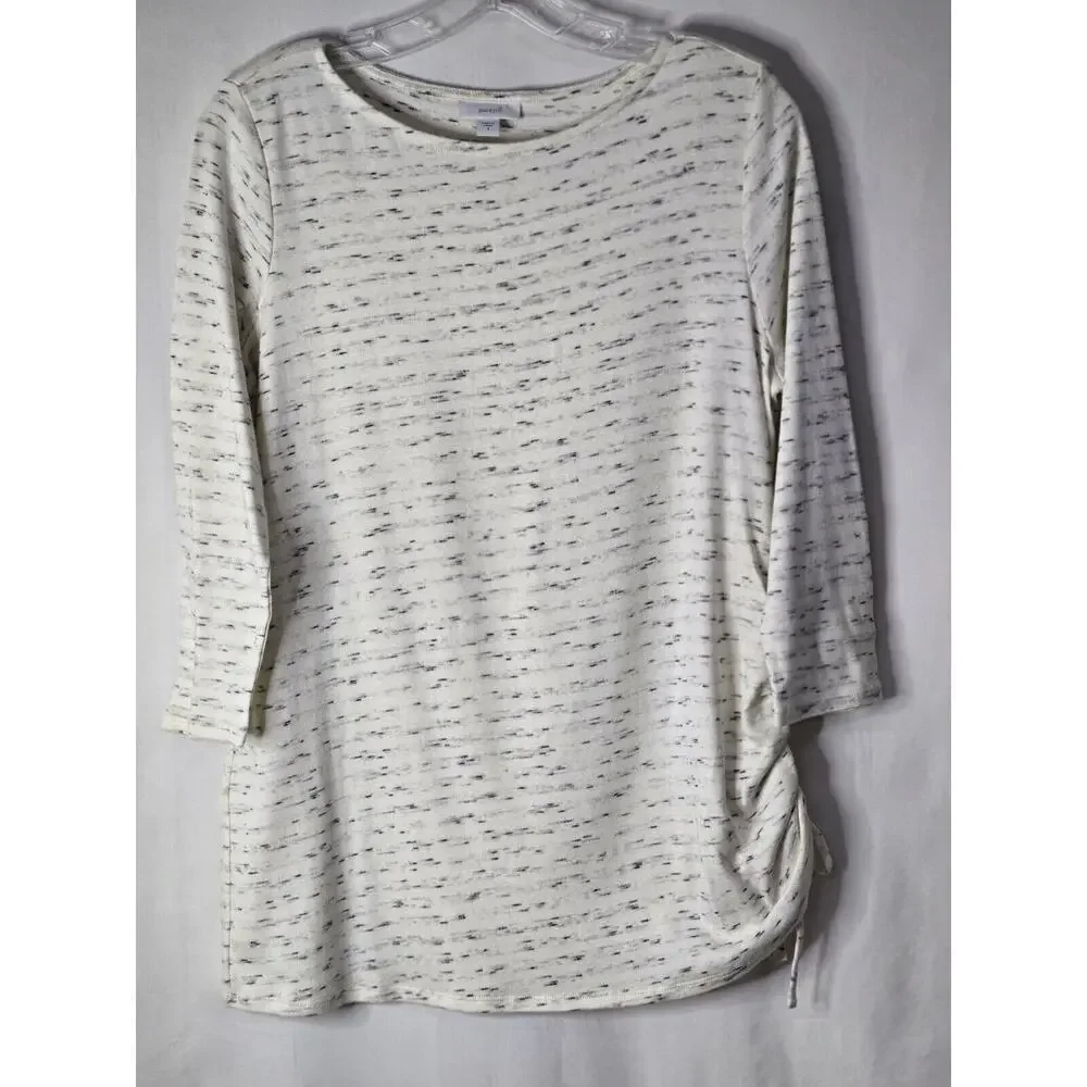 Pure Jill J. Jill Space Dye Cream Asymmetric Hem 3/4 Sleeve Tunic Top Size Small